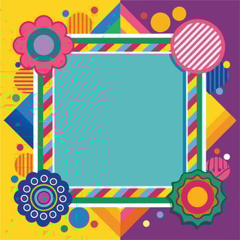 colorful square frame with colorful flowers and polka dots vector