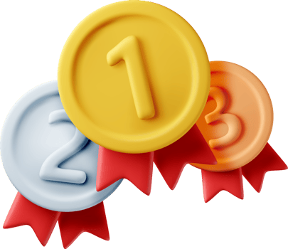 3d set of medals with red ribbons. png