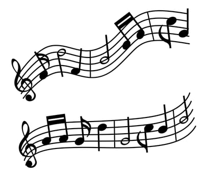 Music notes icon, sheet music, musical notes melody, staff treble clef notes vector