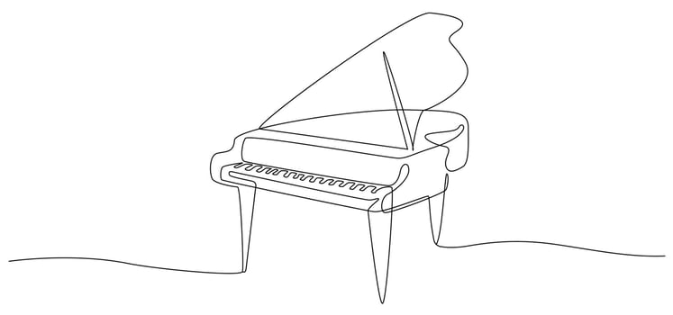 One continuous line drawing of piano, One line piano instrument design, Piano continuous one line vector