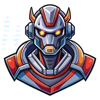 a robot head with red eyes and horns vector