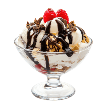 Delicious Ice Cream Sundae in a Glass Bowl for Dessert Inspiration on Transparent Background png