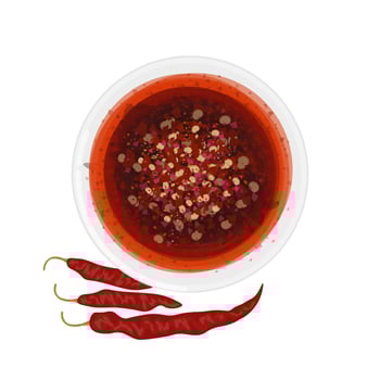 Illustration Logo Clipart Top View Spicy chili oil on a white bowl vector
