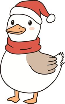 Festive Cartoon Duck with Santa Hat and Scarf - Christmas Holiday Illustration png