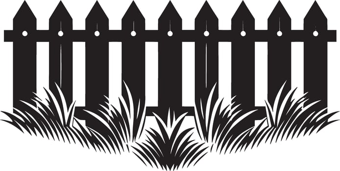 Vibrant garden fence silhouette illustration on plain white vector