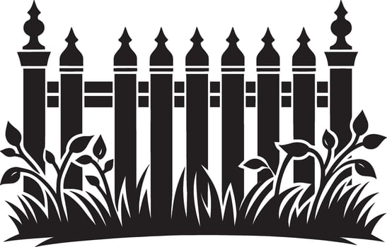 Natural garden fence artwork in silhouette on white vector