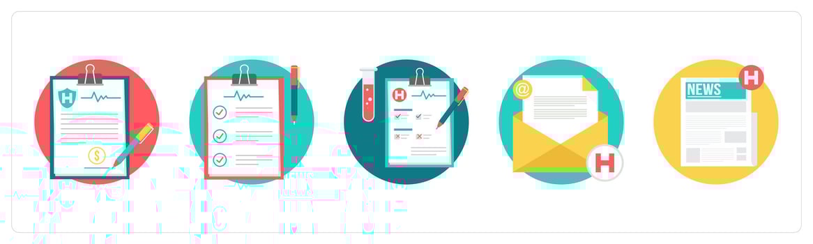 A set of 5 medical icons as treatment record, test report, medical mail vector
