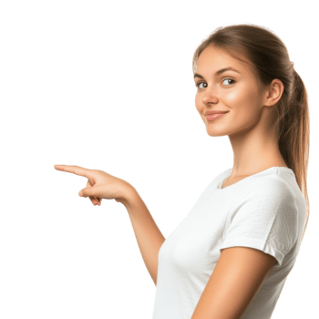 Confident Woman Gesturing to the Side in a Fashionable Setting on Transparent Background png