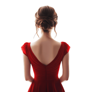 Rear View of a Young Woman in a Red Dress for Fashion and Lifestyle Inspiration on Transparent Background png