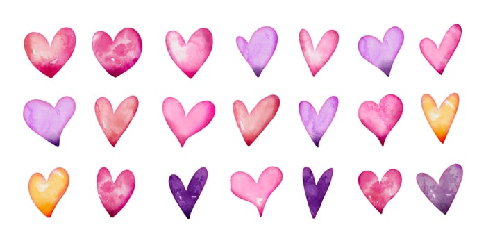 Cute Watercolor Heart Icons. Hand painted love signs perfect for decorating cards, banners. Mother's day, Valentine's Day cute ornaments vector