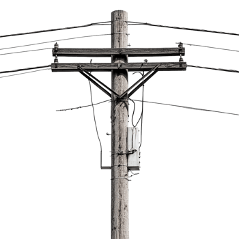 Utility Pole with Wires for Electrical Distribution on Transparent Background png