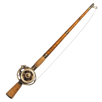 Vintage Wooden Fishing Rod with Reel on a White Background on Transparent Background png