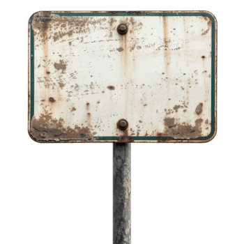An old road sign, blank, vertically stretched, transparent background png