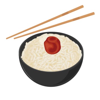 Illustration Logo Clipart White Rice With Umeboshi Japanese Pickled Plums vector