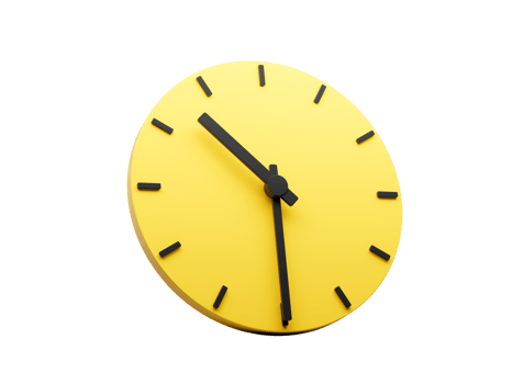 3d Simple Yellow Round Wall Clock 10 30 Ten Thirty Half Past 10 On Yellow 3d illustration png
