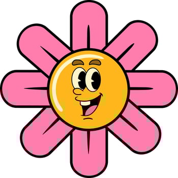 Earth Day Pink Flower Cartoon Character in Retro 70s Illustration vector