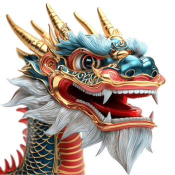 a dragon head with a gold and blue color scheme png