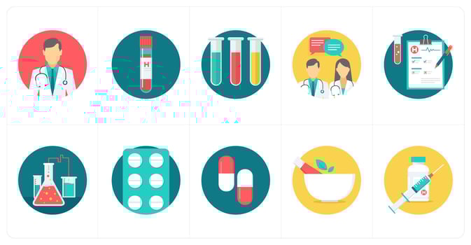 A set of 10 Medical icons as doctor, blood test, test tubes vector