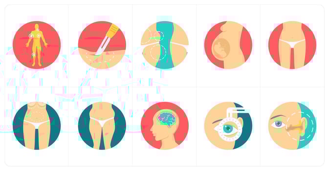 A set of 10 Medical icons as symptom checker, surgery, liposuction vector
