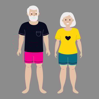 Cartoon couple enjoying summer beach day in casual swimwear and bright colors vector