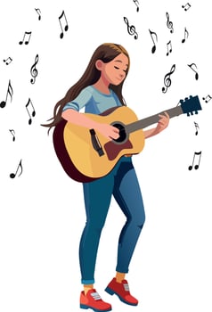 Girl playing guitar and singing music vector