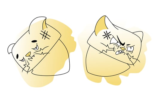 Melancholy and Angry cat face illustration. Digital drawing in flat style with gradient shading. Animal character design concept for stickers and prints vector