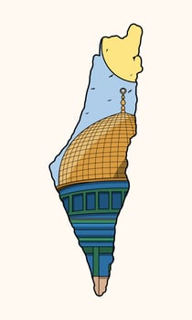 Illustration of a map of Palestine and the Al Aqsa Mosque vector