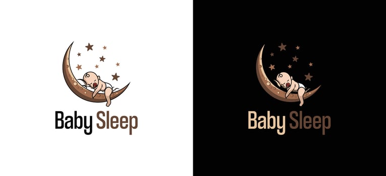 illustration of a cute baby logo design sleeping on a crescent moon, baby shop logo vector