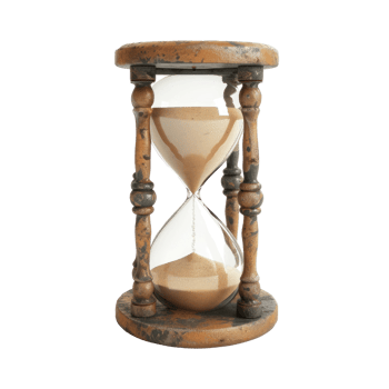 A classic hourglass with sand flowing through it isolated on transparent background png