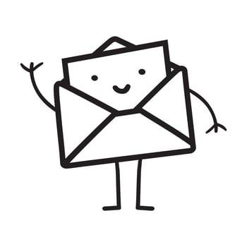 The cute envelope is waving. Isolated outline icon. Hand drawn illustration on white background. vector