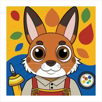 A cartoon rabbit with a paintbrush and a paintbrush vector