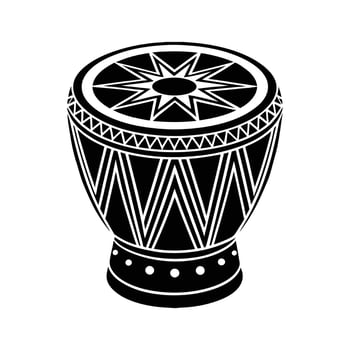 Traditional Drum Illustration Black and White Ethnic Percussion Instrument with Decorative Design vector