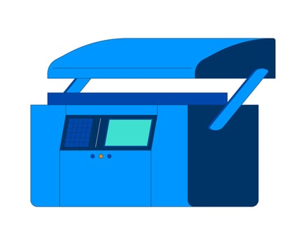 Hydraulic press brake machine 2D cartoon object. Industrial equipment for manufacturing processes. Modern technology isolated element flat clipart on white background. Spot illustration vector