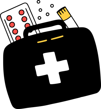 Illustration of a first aid kit with medicines png