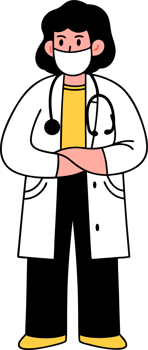Illustration of a female doctor in a white coat and a medical mask png