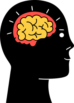 Illustration of a person in profile with an image of the brain png
