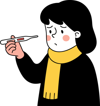 Illustration of a baby girl with a thermometer for measuring body temperature png