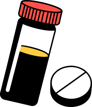 Illustration of pharmacological medicines ampoules with medicine and pills png