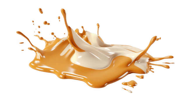 3d Dynamic caramel splash and droplets in liquid form against a clear backdrop, ideal for food and beverage promotions a transparent background png