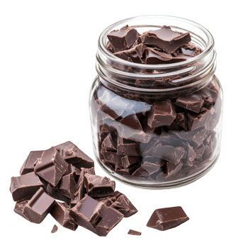 Dark Chocolate Pieces in a Glass Jar, on transparent background png