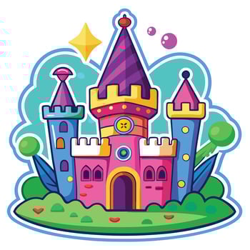 a cartoon castle with a castle on top vector