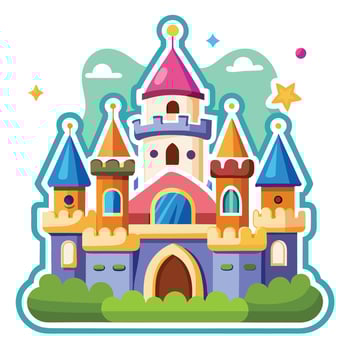 a cartoon castle with a tower and a star vector