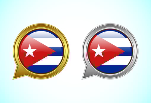 Cuba flag speech bubble. Speaking flag icon in gold and silver color vector