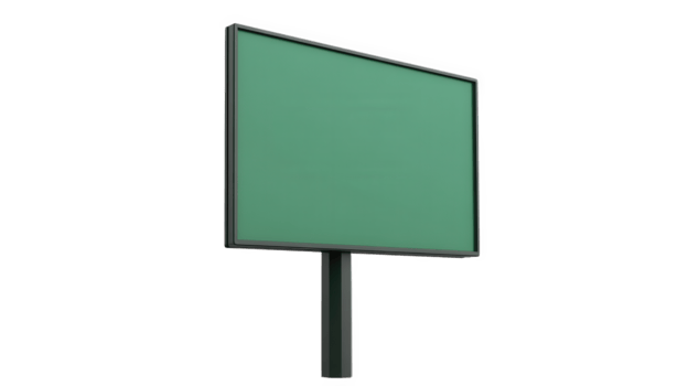 Blank Green Billboard Sign on a Metal Pole, on transparent background png