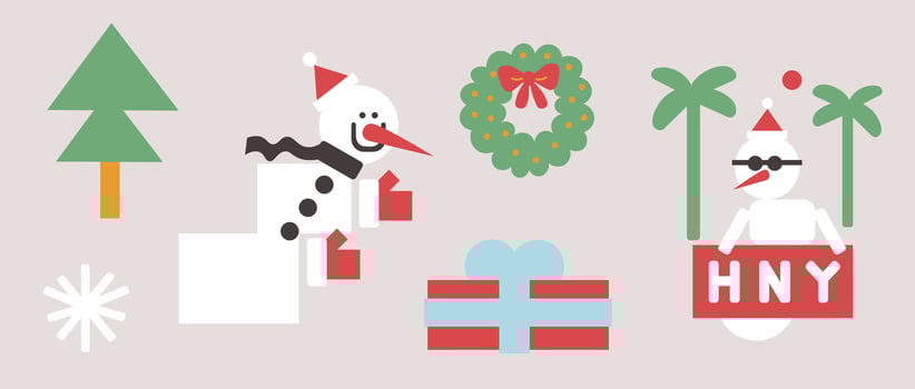 Small Christmas and New Year sticker pack with snowman. Elements for poster postcards stickers design vector