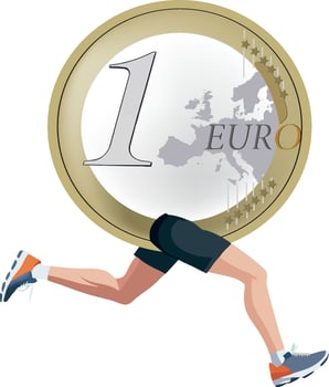 Euro coin running with a man in shorts vector
