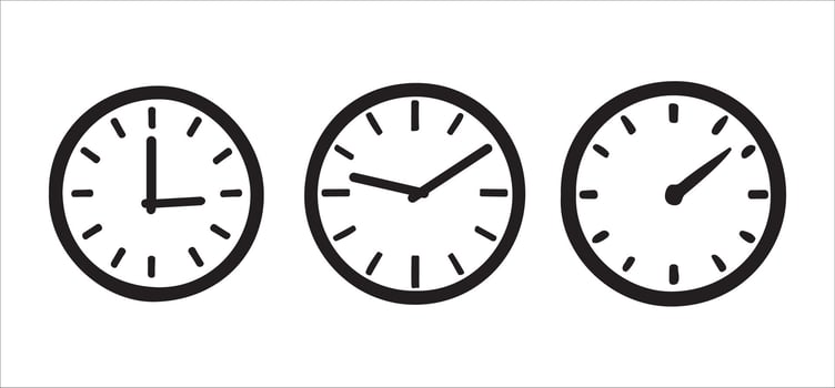 Three Simple Clock Face Illustrations Showing Different Times vector