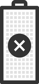 Empty battery icon with a cross sign, symbolizing low power or no charge, against a checkered background, emphasizing the need for charging or replacement vector