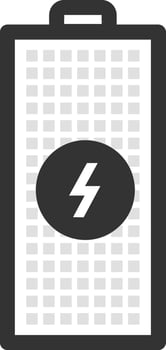 Battery icon illustrating charging status with a prominent lightning symbol, conveying themes of energy, power, and electricity in a modern, digital design vector