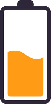 Simple illustration of a battery icon with an orange fill representing a moderate charge level, suitable for various digital interfaces and applications vector